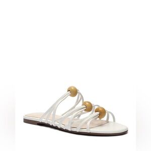 Schutz Aster Strappy Wood-Bead Slide Flat Sandals In White Size 6